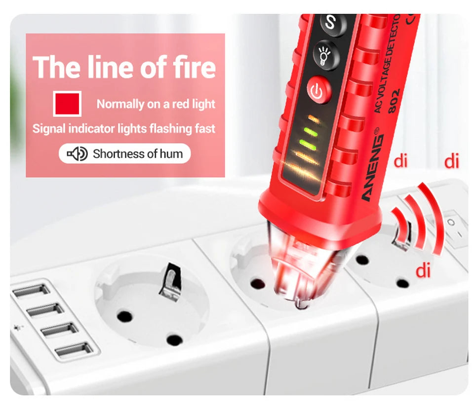 Lápiz Detector Voltaje AC Sin Contacto ANENG VD802 (12V-1000V) Indicador Eléctrico LED