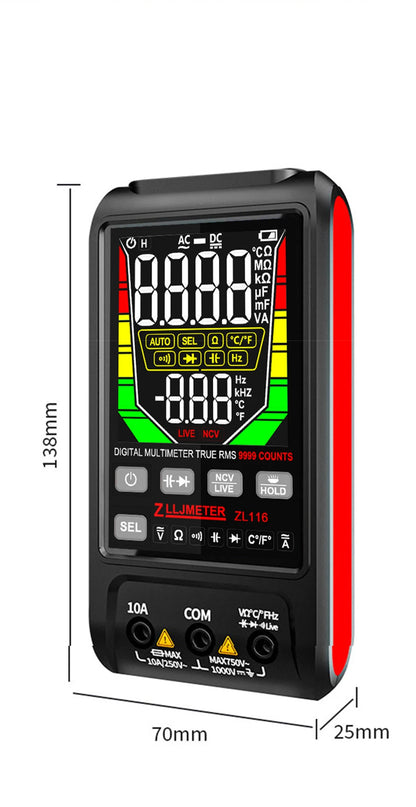 Multímetro Digital Inteligente USB (9999 Cuentas) - Pantalla Grande, AC/DC, Capacitancia, Ohm, Hz, Temp