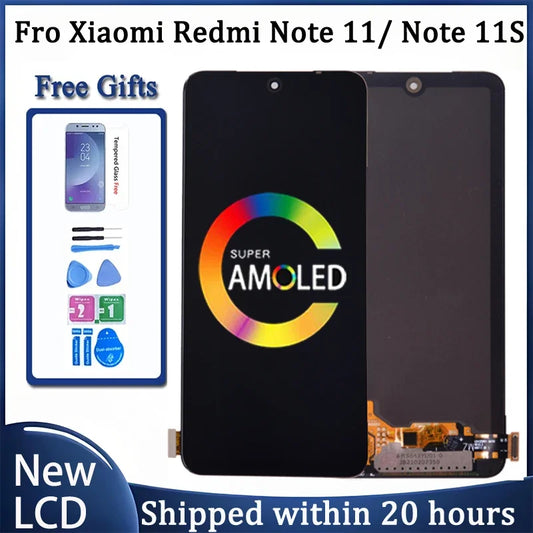 For Xiaomi Redmi Note 11 LCD Display Note 11 2201117TG Screen Touch Glass Digitizer For Redmi Note 11S LCD With Frame