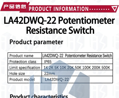 BS LA42DWQ-22 1K 2K 5K 10K 20K 50K 100k 200k 500K  22mm Diameter Pots Rotary Potentiometer Resistance Switch for arduino