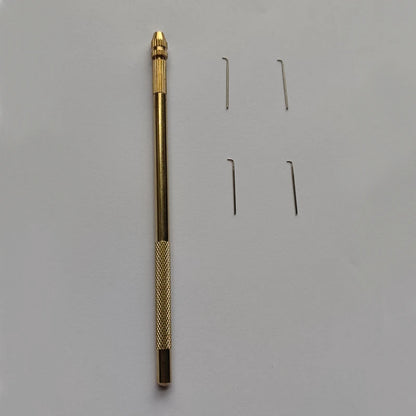 Aguja Ventilación con Soporte Latón y 4 Tamaños Agujas Acero Inoxidable para Hacer/Reparar Pelucas Encaje