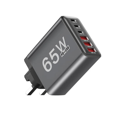 Cargador Pared USB C Múltiple 6 Puertos 65W Carga Rápida Total PD Adaptador Móvil para iPhone 15/16 Pro/Xiaomi/Samsung