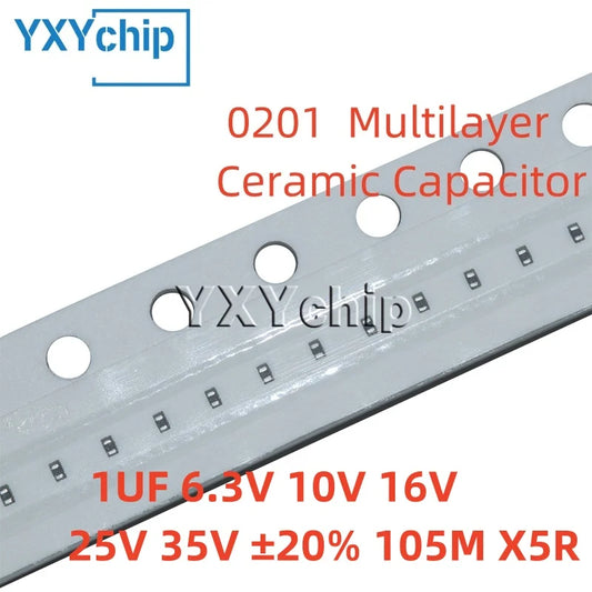 Capacitor Cerámico Multicapa Chip SMD 0201 (1uF 105M, 6.3V-35V, X5R 20%) - Pack 100 Unidades