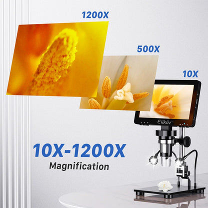 Elikliv EDM9 Pro 1200X HDMI Digital Microscope with 7'' IPS Screen 16MP Coin Soldering Electronic Microscope 32G for Windows Mac