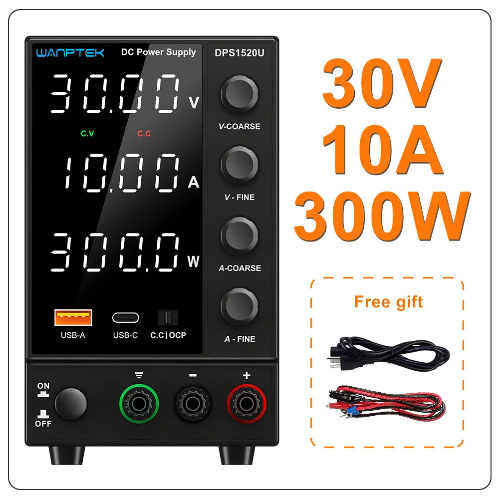 Fuente de Poder Laboratorio WANPTEK DC Ajustable 30V/60V/120V Regulador Voltaje Preajuste V/A (Input 110V/220V)
