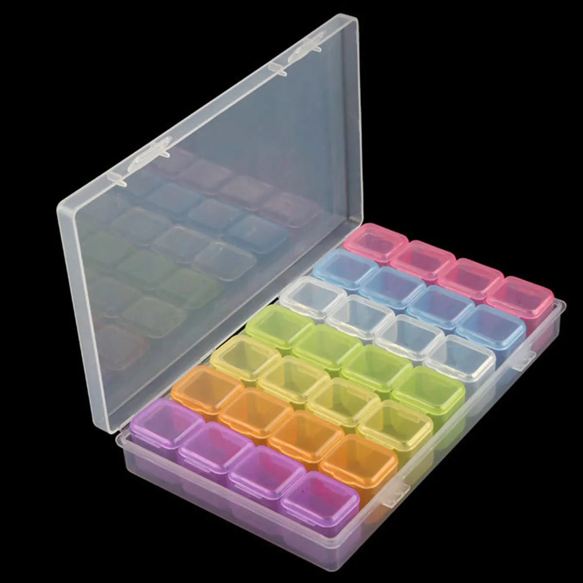 Caja Almacenamiento Plástico Organizador 28/32/48/56/64 Ranuras para Cuentas Pintura Diamante/Joyería/Accesorios DIY (1 Unidad)