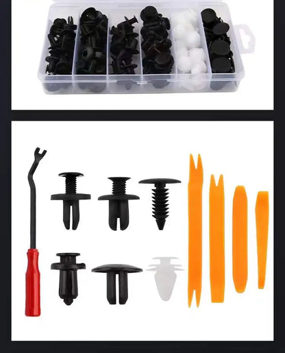 Clips Plásticos Surtidos Sujeción Auto (Remaches Retenedores Fijación Puerta) con Herramientas Desmontaje (100 Piezas)