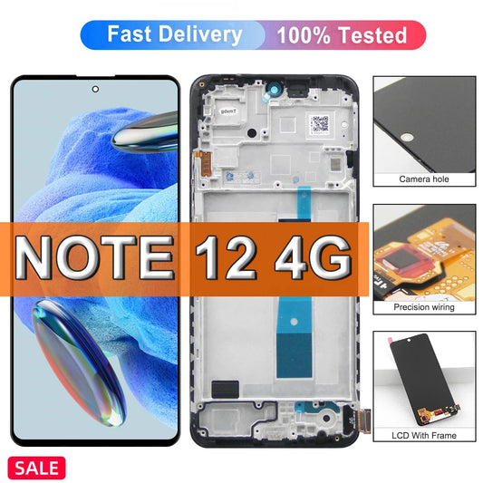 6.67'' Screen For Xiaomi Redmi Note 12 4G Note12 23021RAAEG LCD Display Touch Screen Replacement Digitizer Assembly with Frame