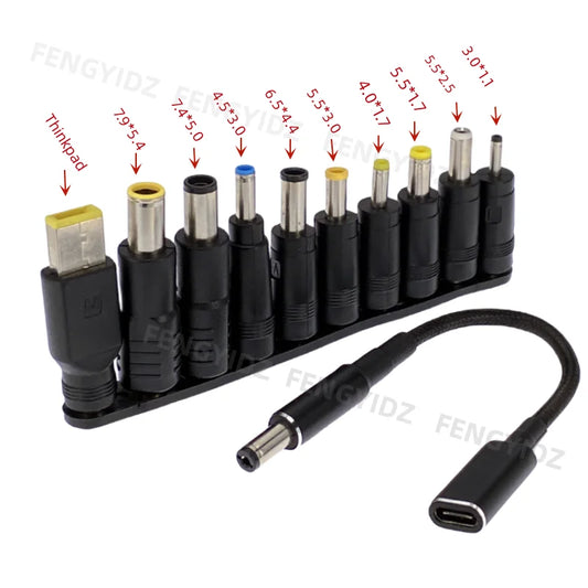 Adaptador Convertidor USB Tipo C a Jack Carga Universal para Laptop 65W (Cable Notebook)