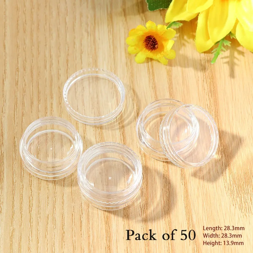 Caja Almacenamiento Plástico Transparente Redonda Pequeña para Joyería/Cuentas/Maquillaje (Set 50 Unidades)
