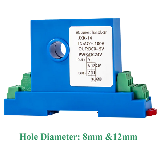 Transmisor/Transductor Corriente AC/DC 0-10A a 150A a 0-10V/0-5V/4-20mA Agujero 8mm/12mm DC24V