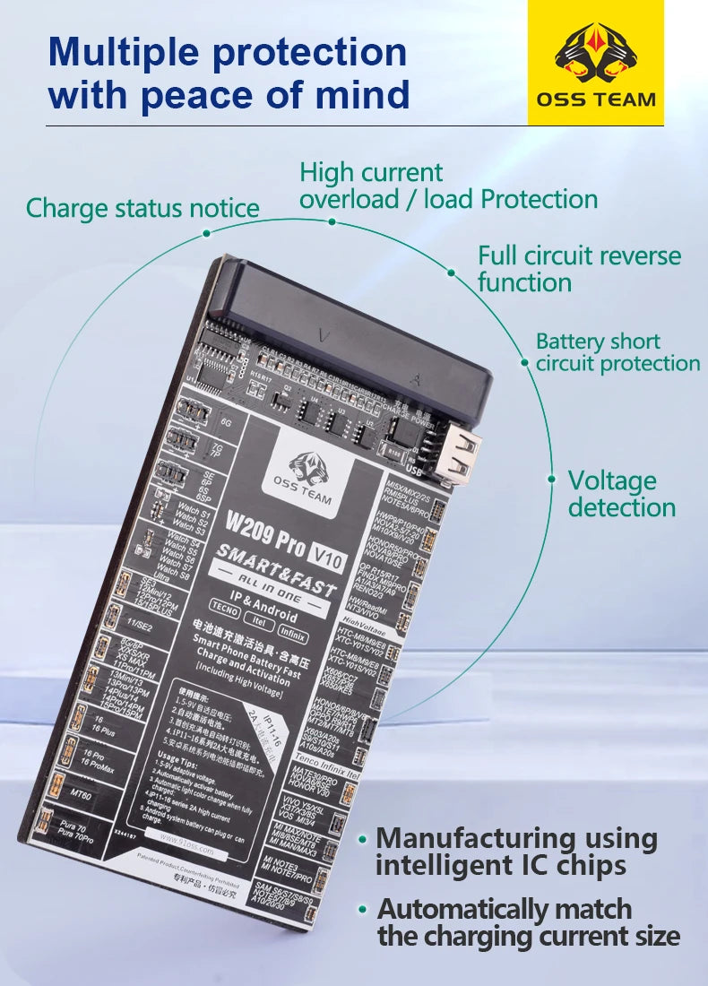 W209 Pro 2 IN 1 Battery Activation board for iPhone 6- 16Pro 16plus 16pro max Samsung Xiaomi Circuit Board Charging Tester