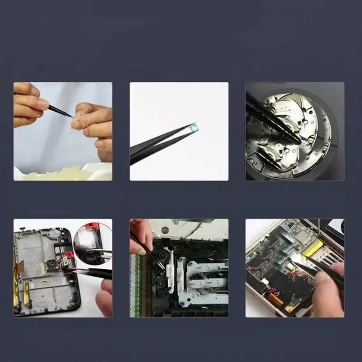 Pinzas Antiestáticas Fibra Carbono Herramienta Reparación Relojero (Plástico Negro)