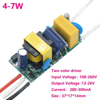Driver LED Aislado Bicolor (3 Pines, 300mA) 3W / 4-7W / 8-12W / 12-18W Fuente Alimentación Iluminación (1 Unidad)