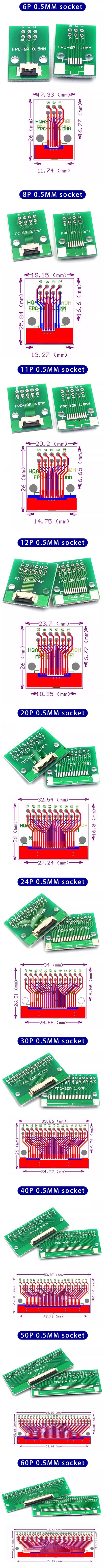 Placa Adaptadora FPC/FFC (0.5mm/1.0mm) a DIP 2.54mm (Conector Soldado, 4-60 Pines)