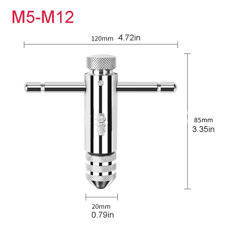Llave Macho Manual Ajustable Mango T con Ratchet/Fresa para Roscar M3/M4/M5/M6/M8 Métrico