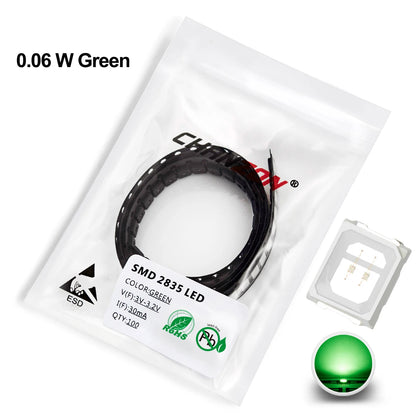 100Pcs 2835 SMD LED Diode Chip Cool Warm White Red Green Blue Yellow 0.2W 0.5W 2V 3V Small DIY SMT PCB Lamp Light Beads Emitting