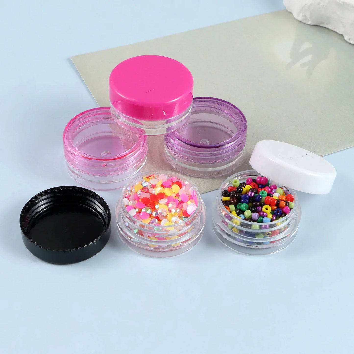 Mini Caja Plástico Redonda Translúcida para Almacenamiento Embalaje Joyería (3x1.5cm, A Prueba Polvo, Durable) (Lote 10 Unidades)