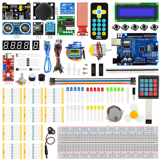 Kit Inicio KUONGSHUN Super para Arduino UNO R3 con Tutorial (Incluye Protoboard, LCD 1602 IIC, Cables Jumper)