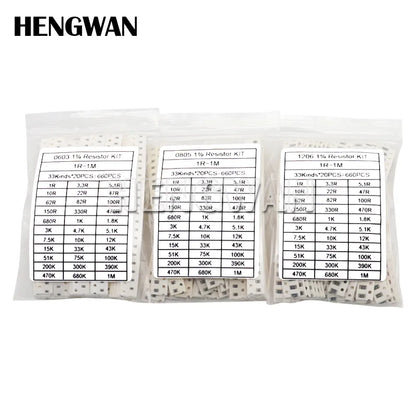 Kit Surtido Resistencias SMD 1% (0201-1206, 33 Valores x 20pcs = 660pcs, 1R-1M Ohm) Set Resistencia