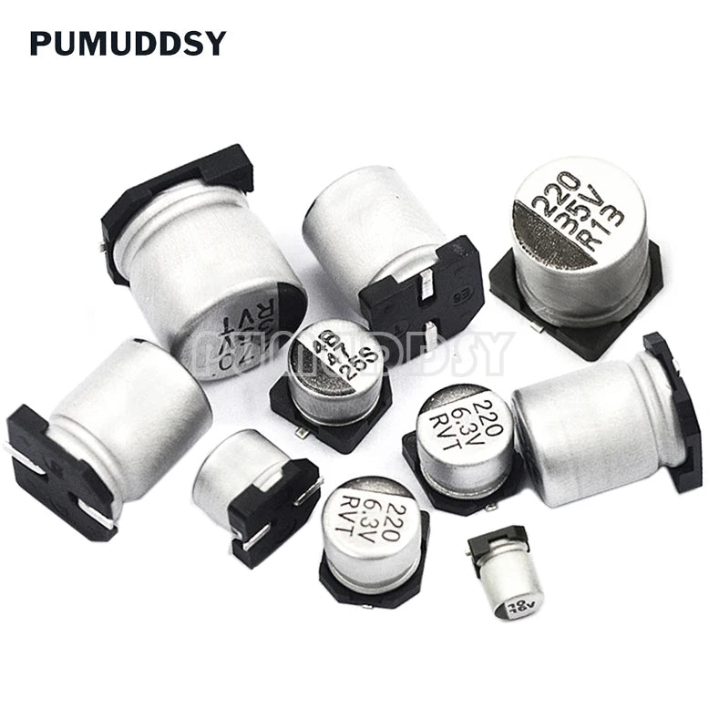 Capacitor Electrolítico Aluminio SMD (1uF-680uF, 6.3V-50V) - Pack 10 Unidades (Valores Surtidos)