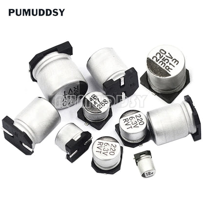 Capacitor Electrolítico Aluminio SMD (1uF-680uF, 6.3V-50V) - Pack 10 Unidades (Valores Surtidos)