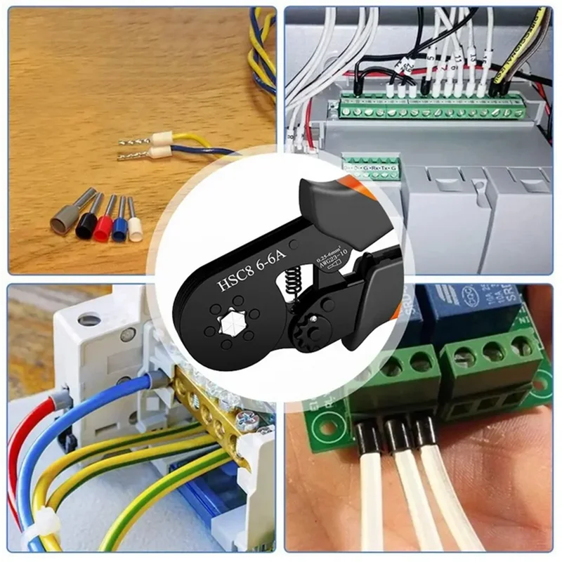 Kit Herramienta Crimpado Terminales Ferrules Hexagonal Autoajustable (23-10AWG, 0.25-6mm²) con 400-2000 Terminales Cable