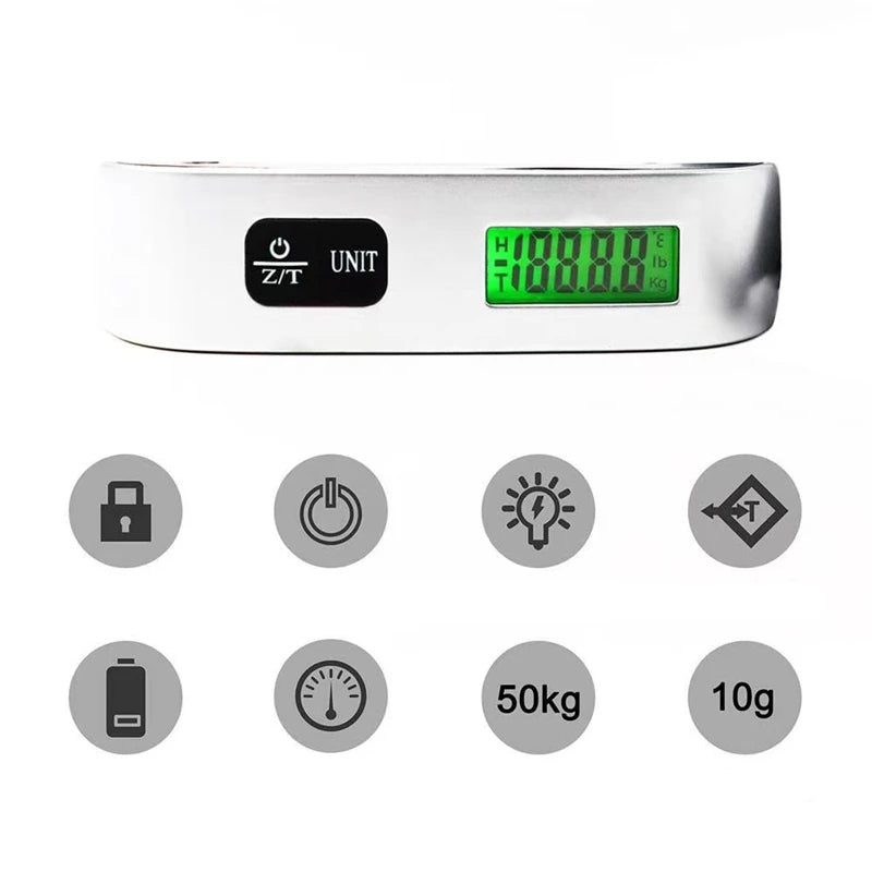 Balanza Portátil Digital LCD (110lb/50kg) Electrónica Colgante para Equipaje/Maleta Viaje (Herramienta Peso Bolsa)