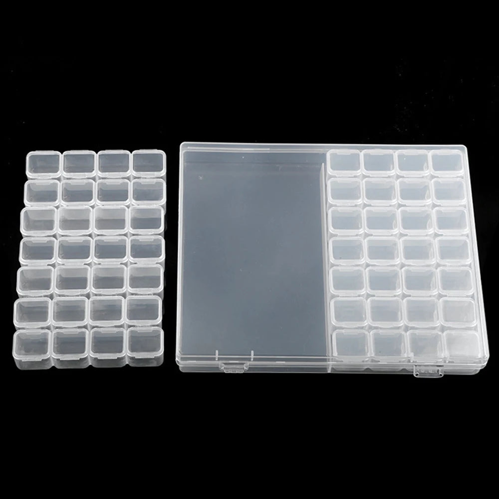 Caja Almacenamiento Plástico Organizador 28/32/48/56/64 Ranuras para Cuentas Pintura Diamante/Joyería/Accesorios DIY (1 Unidad)