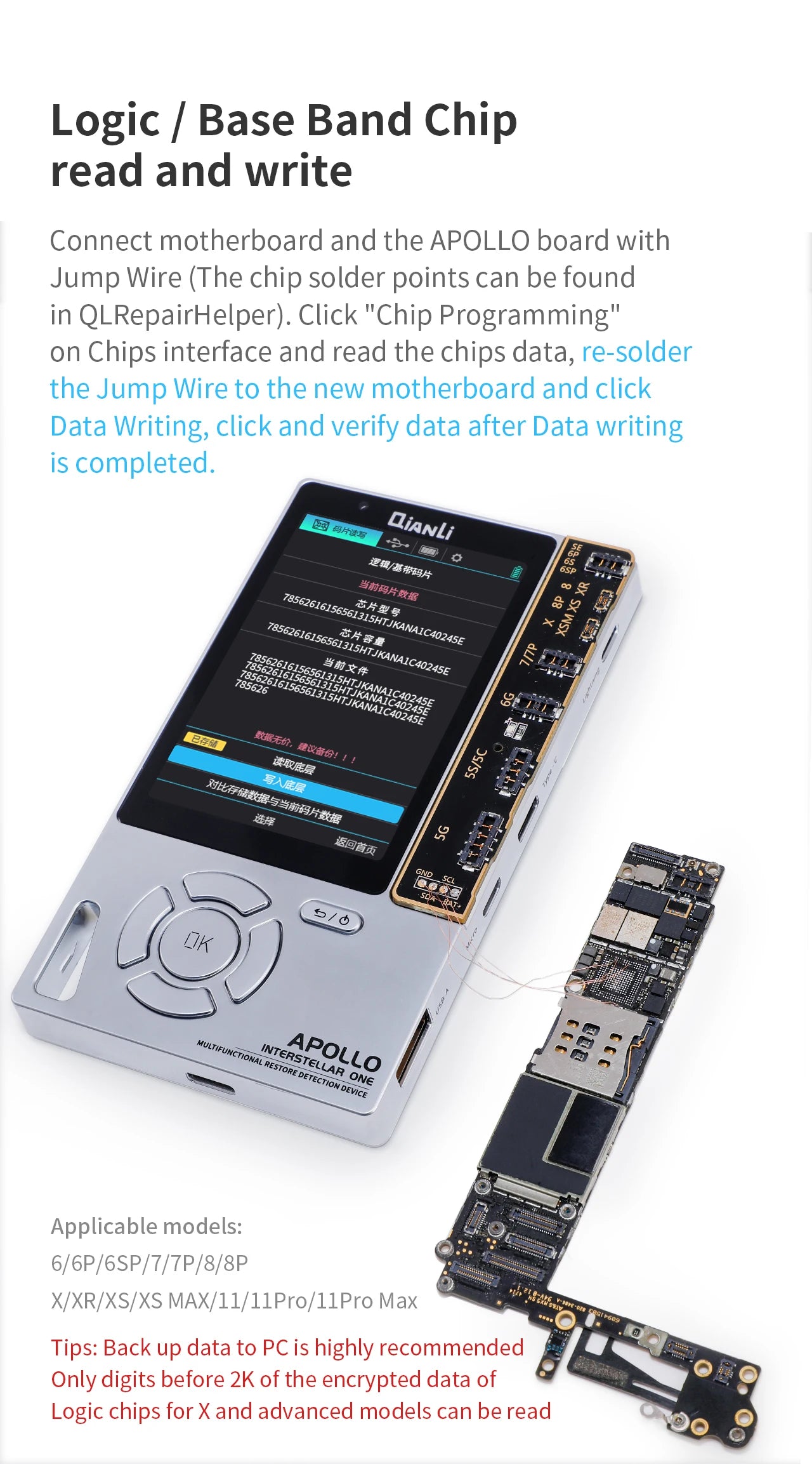 Qianli Apollo interstellar One For iPhone Fixed Photosensitive Original Color Data Line Detection Battery Code Read And Write