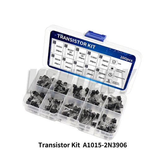 Kit Surtido Transistores BJT TO-92 - 10 Valores (A1015, BC327/337, C1815, S8050/8550, 2N2222/2907) (Total 200 Piezas)