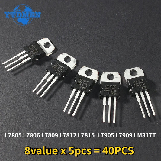 Kit Surtido Reguladores Voltaje TO-220 (LM317T, L7805-L7815, L7905/09) (Total 40 Piezas)