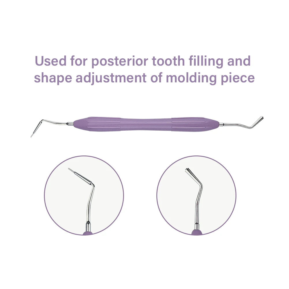 Set Relleno Resina Dental Doble Punta Acero Inoxidable (Espátula Relleno Composite, Mango Silicona)