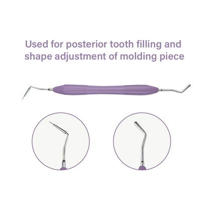 Set Relleno Resina Dental Doble Punta Acero Inoxidable (Espátula Relleno Composite, Mango Silicona)