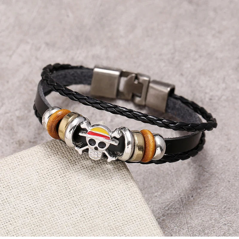 Pulsera Cuero Vintage Anime One Piece (Accesorio Juguete Periférico Animación) Regalo Cumpleaños