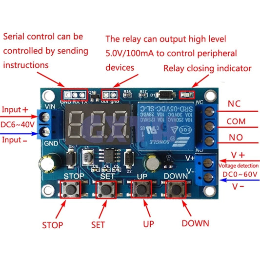 Switch Control Carga/Descarga Batería DC 6-40V Protección Sobre/Bajo Voltaje Corte Automático