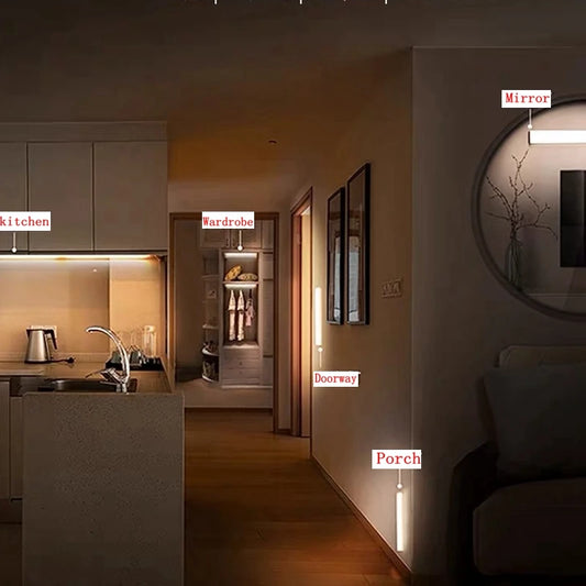 Luz Nocturna LED Inalámbrica con Sensor Movimiento (Recargable Tipo C) para Gabinete/Armario/Escalera/Cocina
