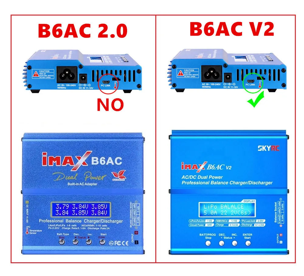 iMAX B6AC 2.0 RC Charger 80W B6AC 6A Battery Charger LiHv Lipo Nimh Li-ion Ni-cd Digital Balance Charger With LCD Digital Screen