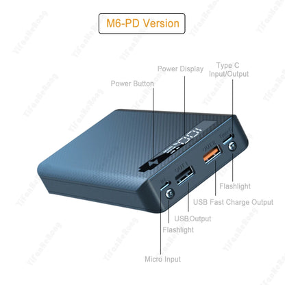 Caja Power Bank DIY Desmontable QC 3.0 (6x18650) Doble USB + PD (Soporte Batería 18650)