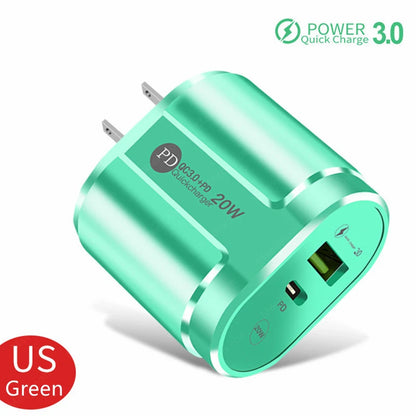 Cargador USB Doble Puerto (Quick Charge 3.0, PD 20W Tipo C) Adaptador Carga Rápida para iPhone 13/12Pro/Huawei/Xiaomi/Samsung
