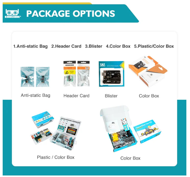 Kit Inicio KUONGSHUN con Caja Retail para Programación Educacional Niños compatible Arduino UNO R3
