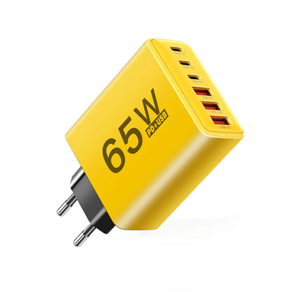 Cargador Pared USB C Múltiple 6 Puertos 65W Carga Rápida Total PD Adaptador Móvil para iPhone 15/16 Pro/Xiaomi/Samsung