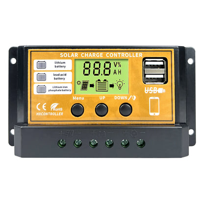 Controlador Carga Solar PWM 10A/20A/30A 12V/24V Regulador Carga PV LCD para Batería LiFePO4/Litio/Gel