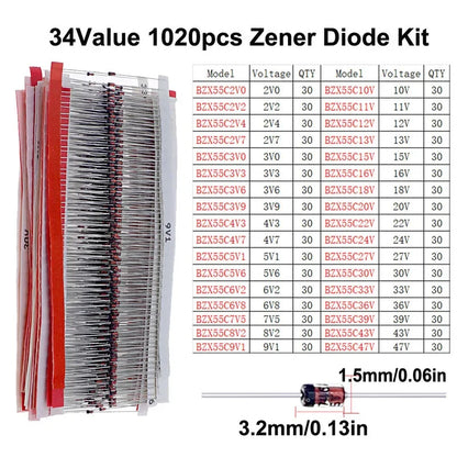 Kit Surtido Diodos (Zener/TVS/Schottky Rápido) DIP/SMD para Electrónica DIY