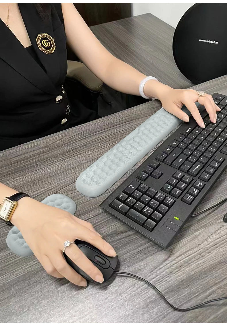 Reposamuñecas Ergonómico Espuma Memoria para Teclado y Mouse Pad (Protección Oficina/Tipeo) Computadora/Notebook