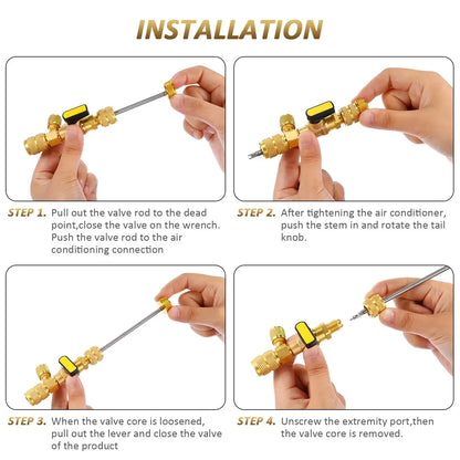 Kit Herramienta Instalador/Removedor Núcleo Válvula HVAC con Puerto Doble Tamaño 1/4" y 5/16" para R22/R12/R407/R410/R404/R32/R600