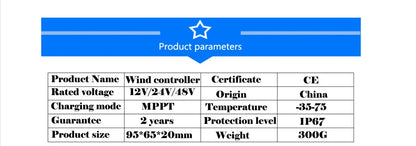 5000W 10A 20A 30A 40A 12V 24V Auto 48V MPPT Wind Charge Controller For Wind Turbine Generator Water Proof IP68 For Home Use