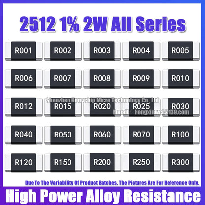 Resistencia Aleación SMD 2512 2W - Varios Valores Bajos (R001 a R300) 6.4x3.2mm - Lote 20 Piezas