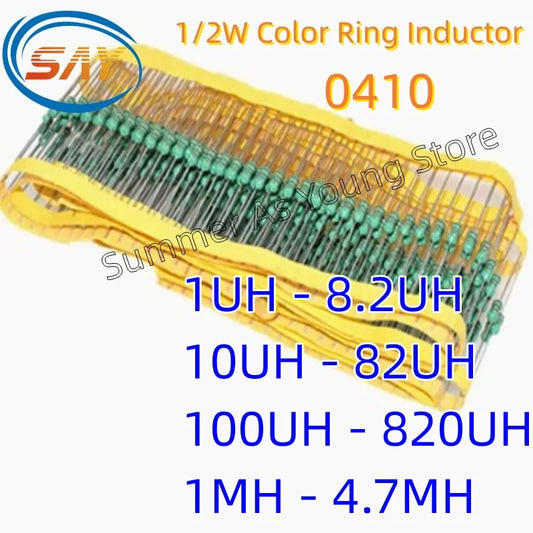 Inductor Axial Código Colores 1/2W 0410 - Varios Valores (1uH a 4.7mH) - Lote 20 Piezas