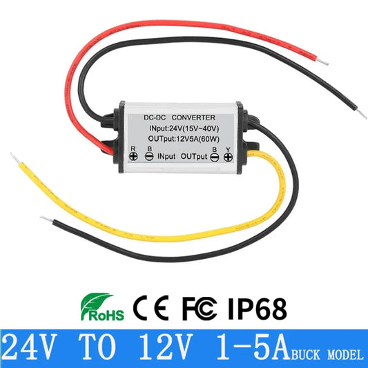 Convertidor DC-DC 24V a 12V 1A-5A Step-Down Buck Módulo Impermeable Regulador Voltaje